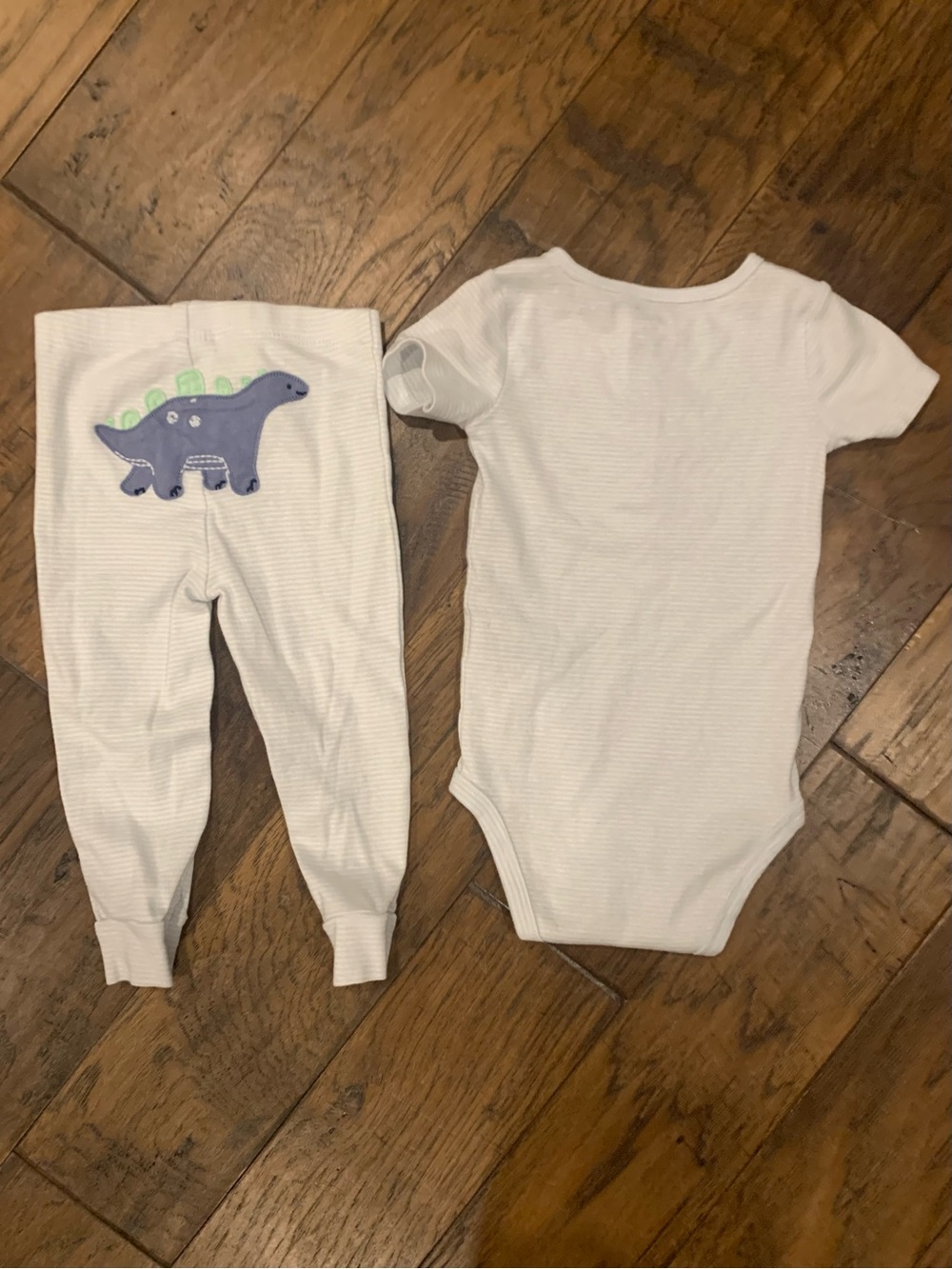 Carter's White & Blue Striped One-Piece Bodysuit & Pants Set with Blue Dinosaur